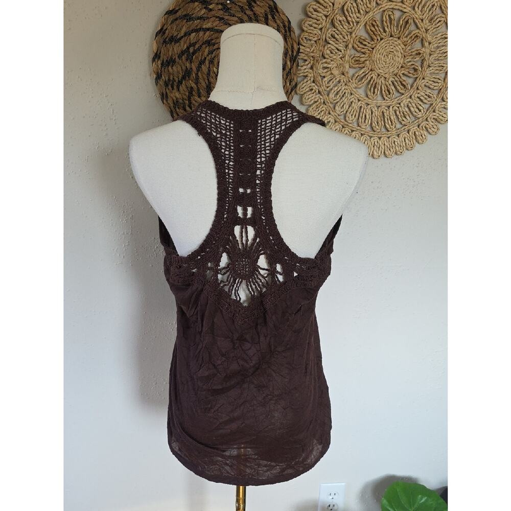 Y2K Brown Crochet-Back Racerback Tank Top Maurices M Layer Versatile